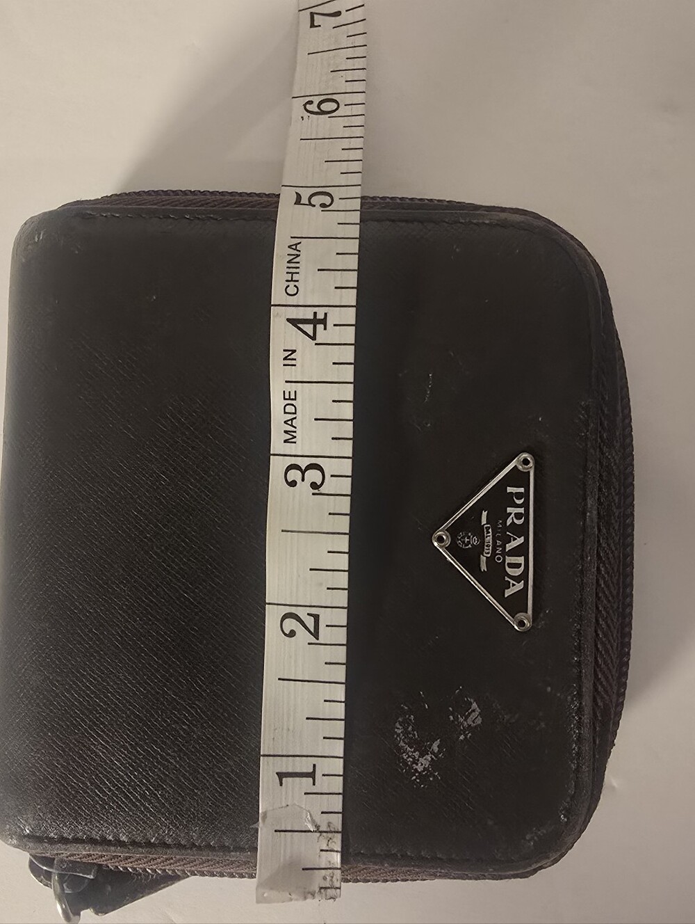 Prada Saffiano Leather Bifold Zip Coin Wallet Brown Triangle Logo Made Italy - Picture 15 of 16